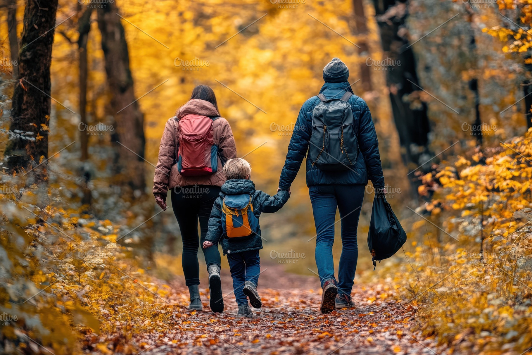 Faceless family walking together, a Photo by Pavel_design