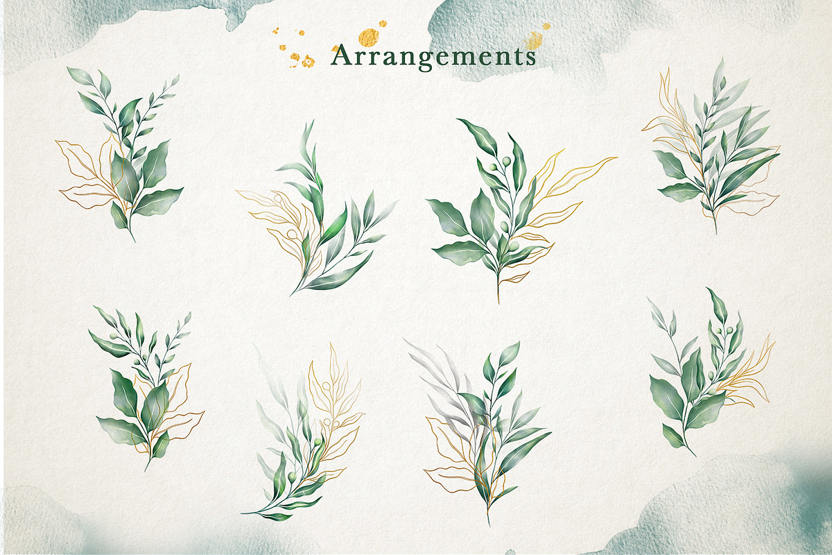 Watercolor & Gold Leaf Branch, a Decorative Illustration by Papatongartist (Photo 3 of 12)