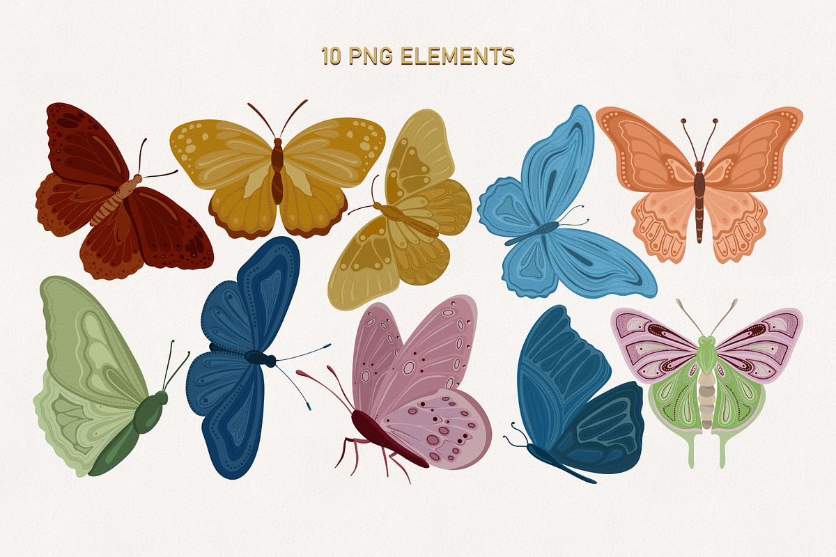 Pastel Butterfly Clipart & Pattern, an Animal Illustration by Vaniuta_Art (Photo 2 of 12)