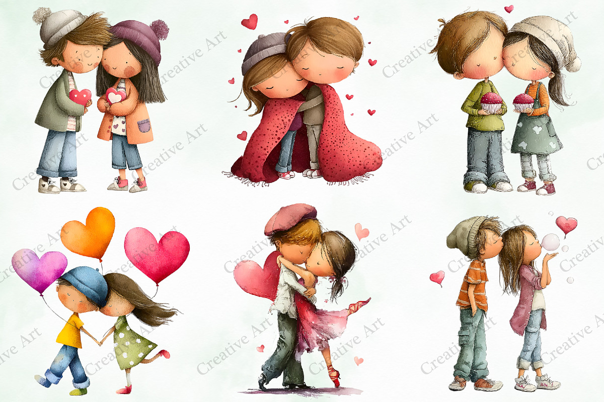 Whimsical Valentine Couple Clipart, an Illustration by Creative Art (Photo 6 of 9)
