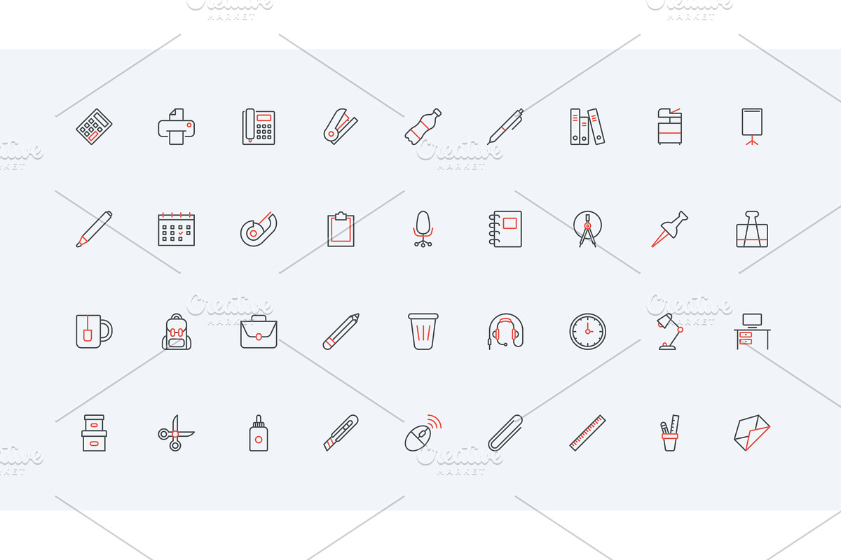 Office supplies employee work icons, an Object Illustration by Lemberg Vector