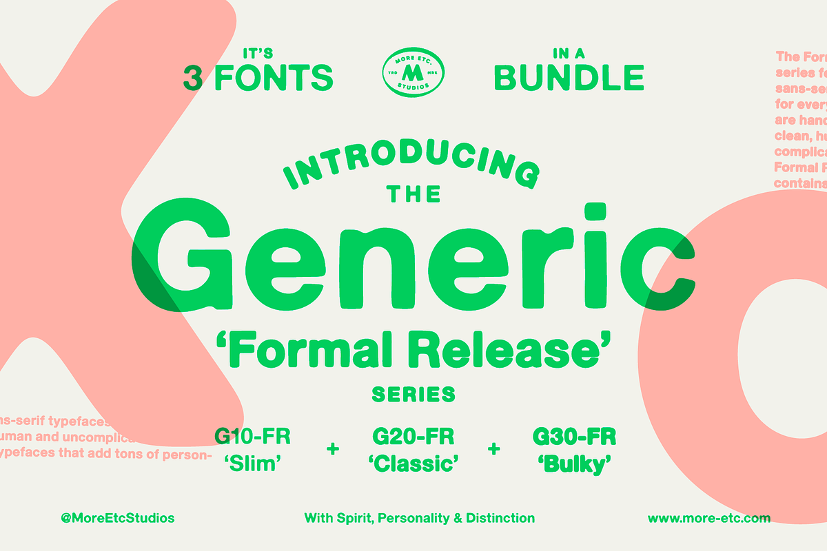 Generic – Formal Release (3 Fonts), a Sans Serif Font by More Etc. Studios (Photo 1 of 10)