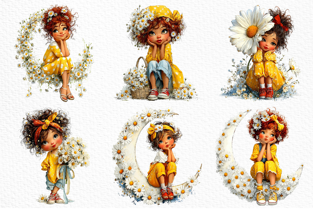 Whimsical Daisy Girl Clipart, a Seasonal Illustration by Craft Nest (Photo 4 of 6)