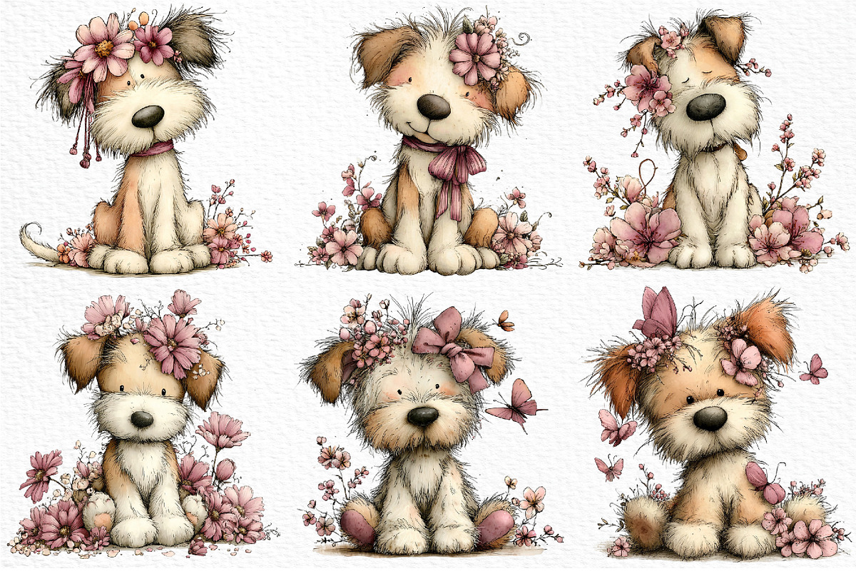 Whimsical Spring Dogs Clipart, an Illustration by Craft Nest (Photo 3 of 11)