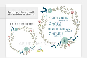 Scripture floral wreath graphic.