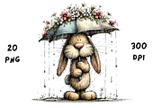Whimsical Rainy Bunny Clipart, an Animal Illustration by GiraffeCreative (Thumbnail 8 of 19)