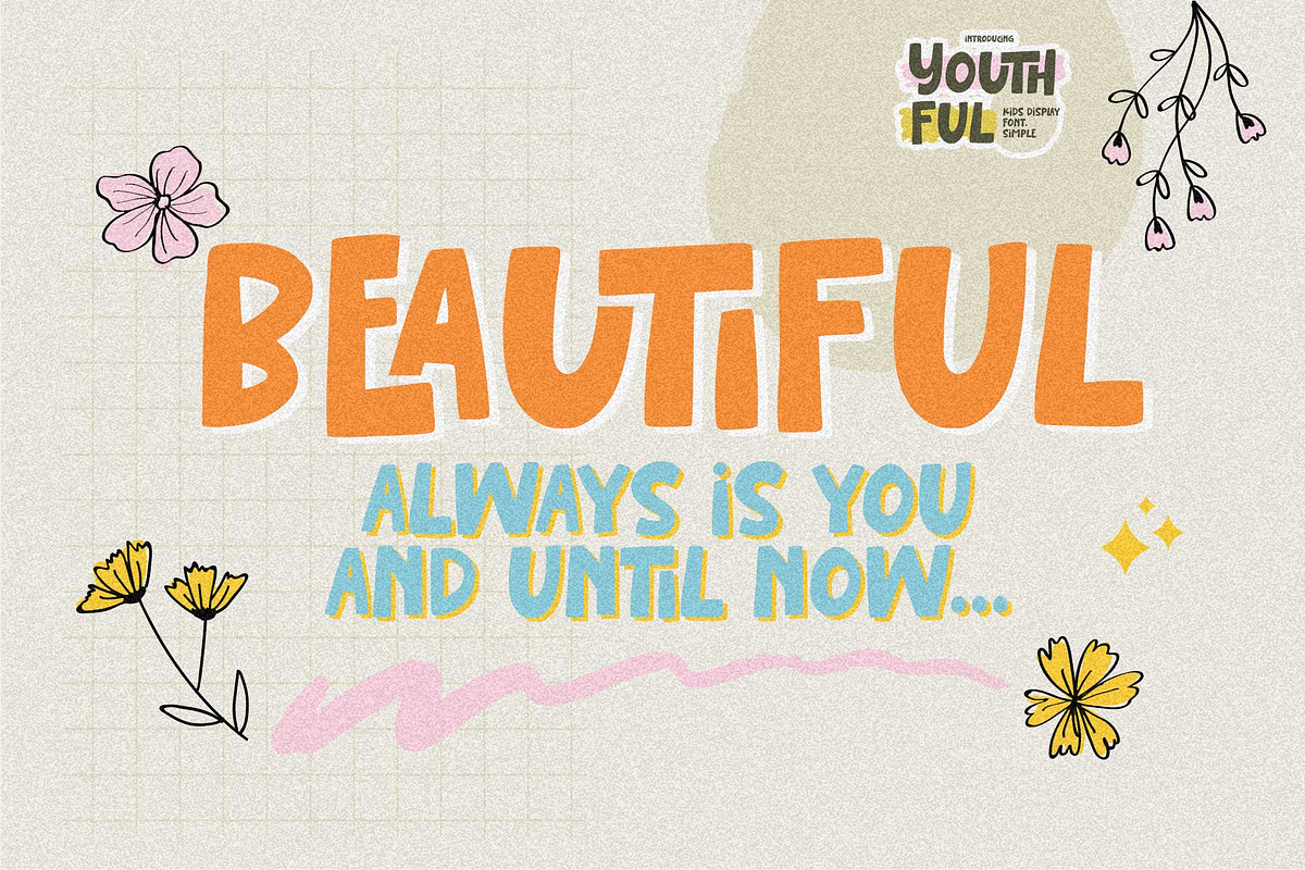 Youthful - Kids Display Font Simple, a Sans Serif Font by Gassstype (Photo 3 of 8)