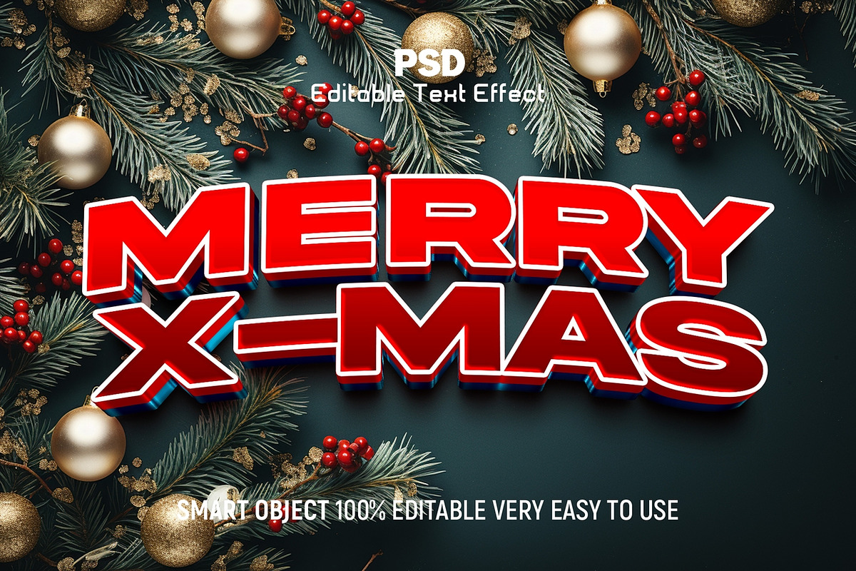 Merry X-Mas Red Bold Text Effect PSD, a Layer Style Add-On by Design Fly