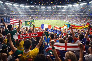 Football fans cheering during 2026 c, a Photo by Dvoevnore photos