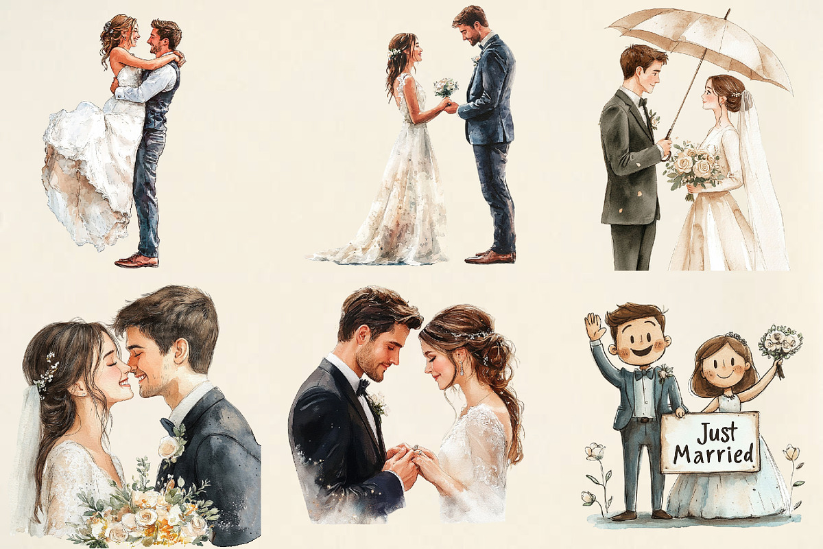 Watercolor Bride and Groom PNG, an Illustration by Pixels.Craft (Photo 5 of 7)