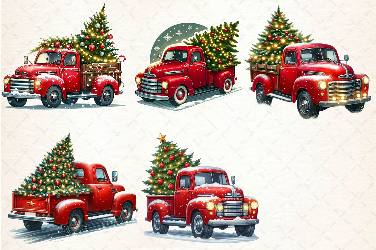 Christmas Truck tree Clipart, an Illustration by CreationArt (Photo 5 of 5)