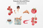 Tomato Bread Wine Watercolor Clipart, a Food Illustration by Marine art (Thumbnail 2 of 5)