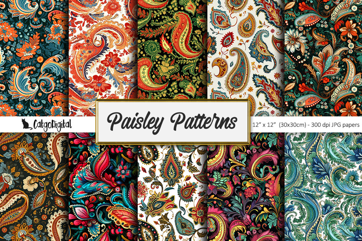 Paisley Pattern Printable Papers, a Pattern Graphic by CatgoDigital