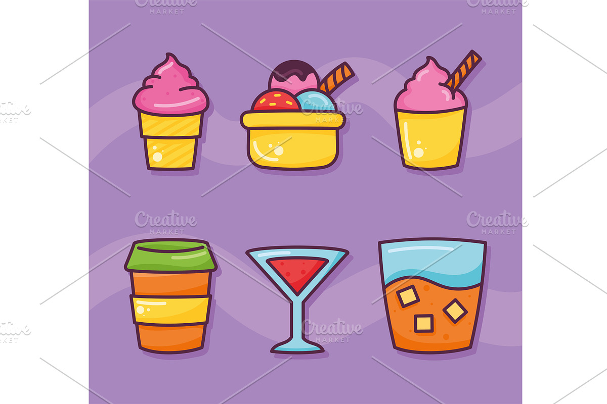 delicious food six icons, a Food Illustration by studiogstock