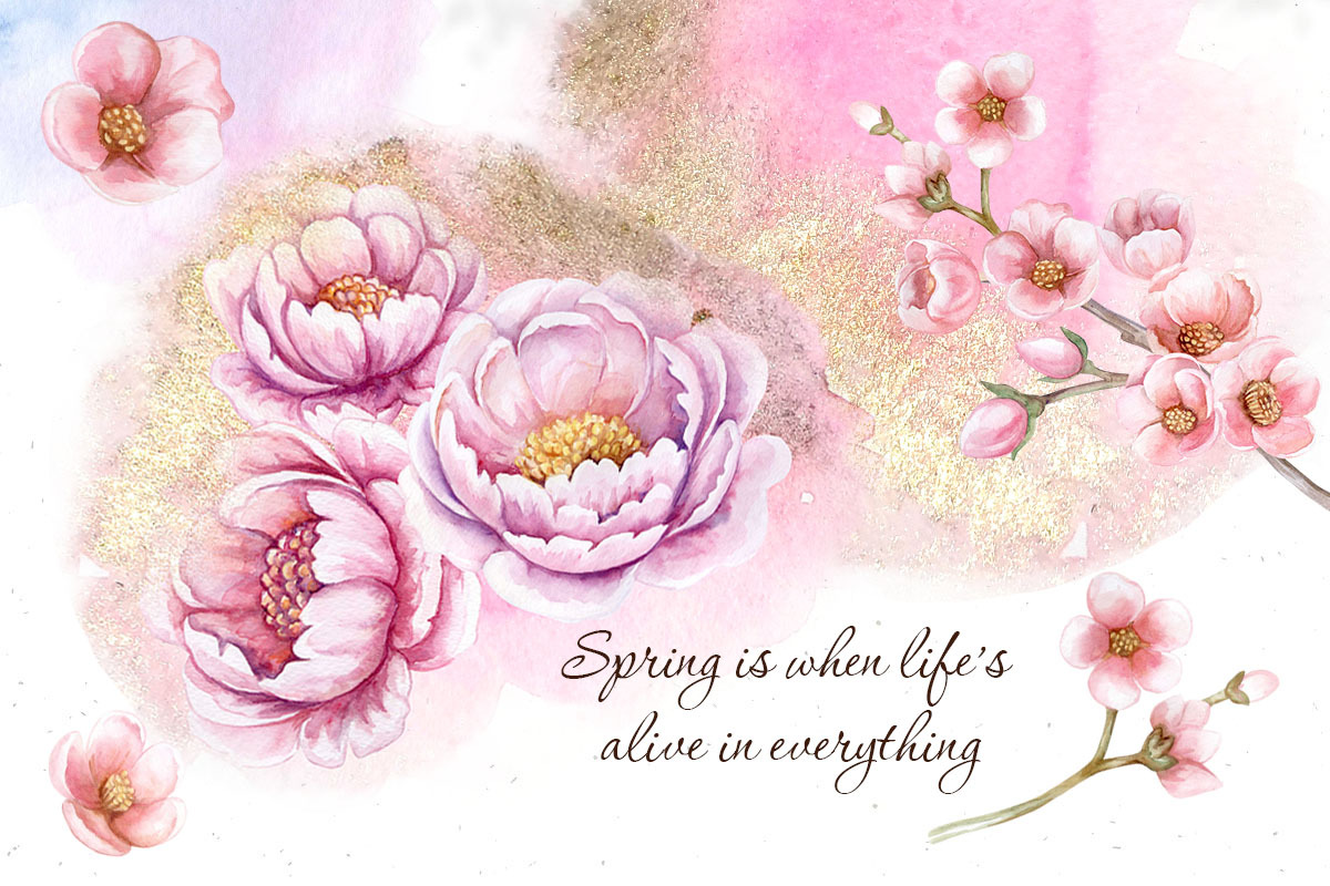 Spring. Flowers. Watercolor collection