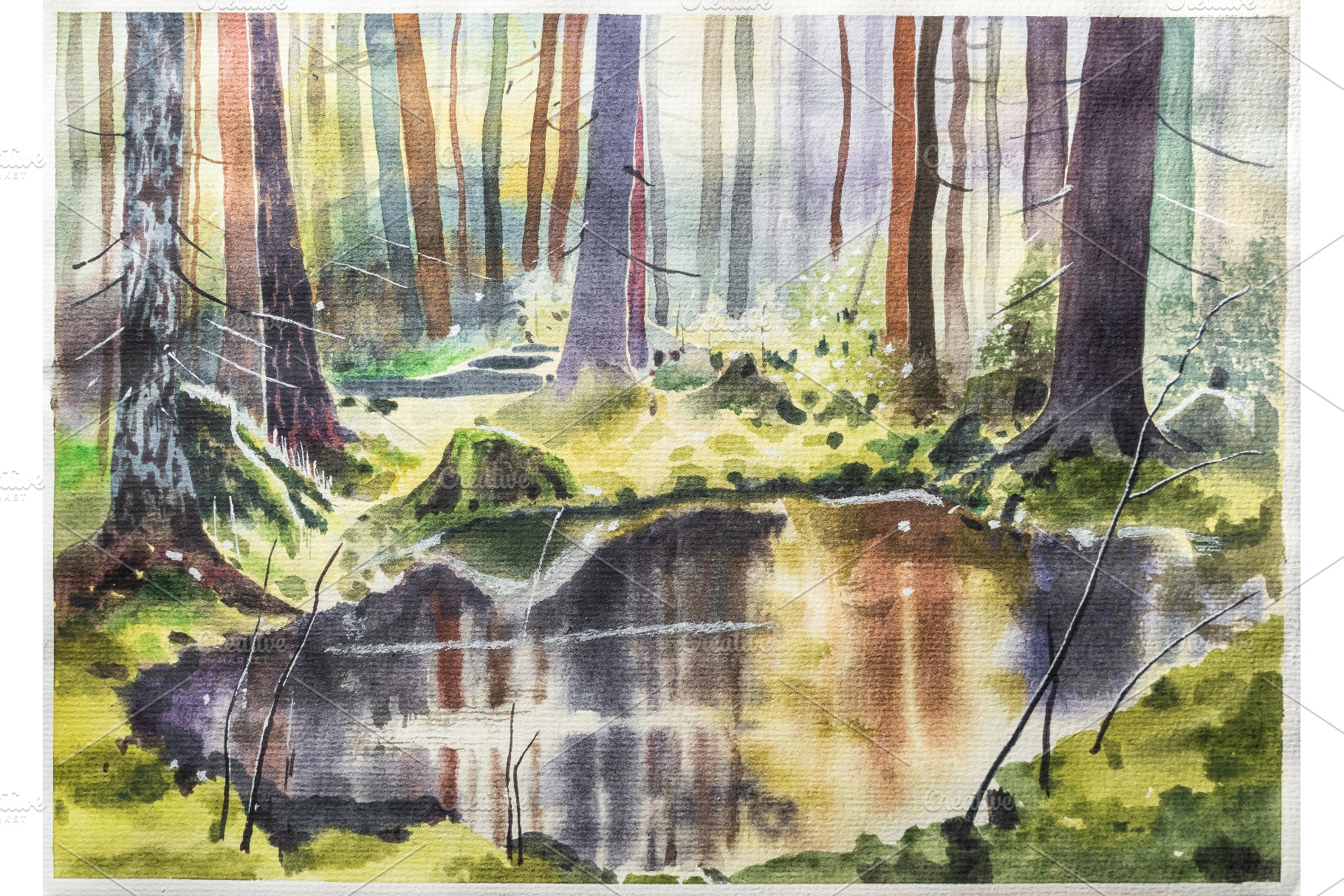 Pine forest swamp watercolor, a Nature Photo by Fascinadora