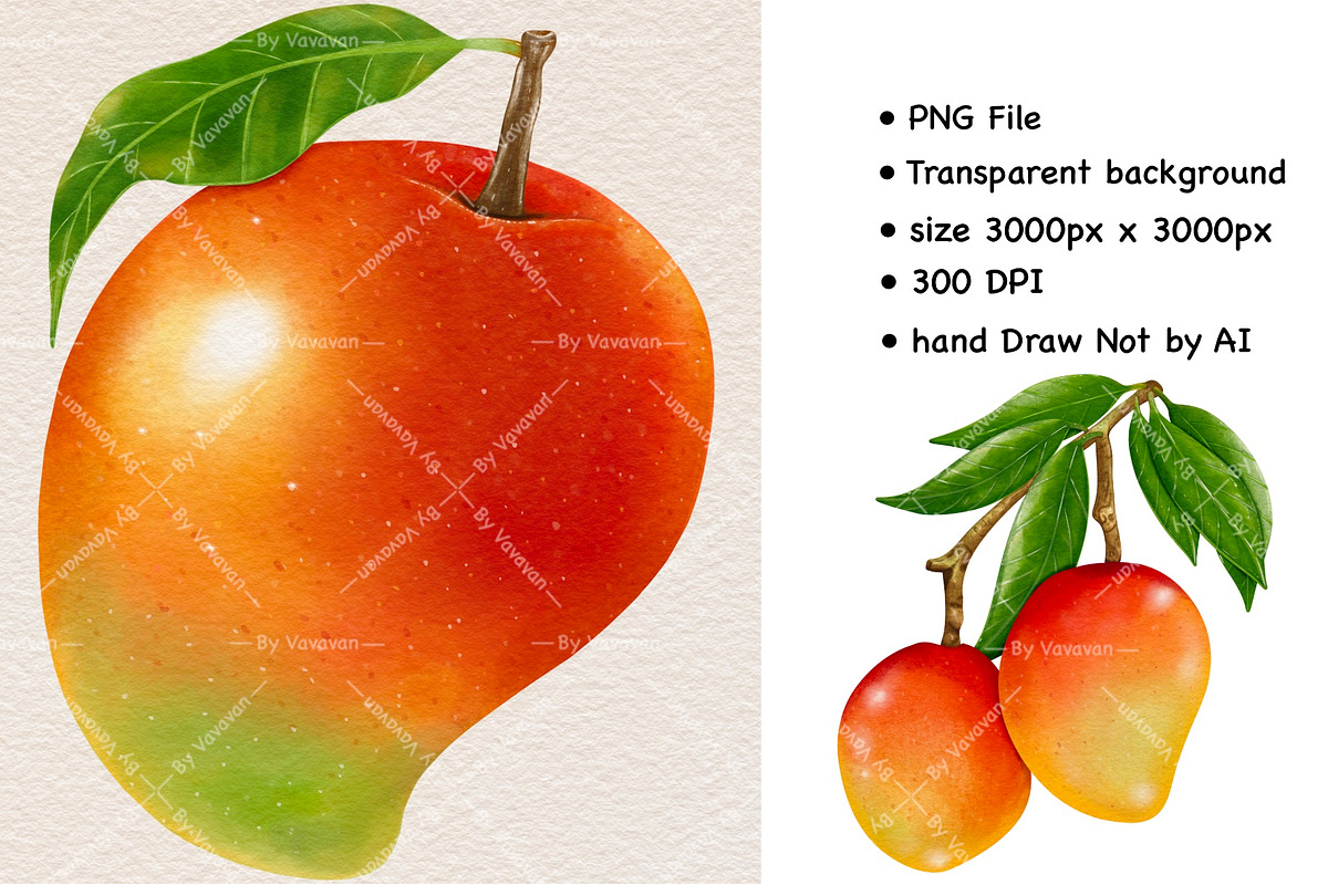 Watercolor Mango Fruit Clipart, a Food Illustration by Vavavan Artwork (Photo 2 of 5)