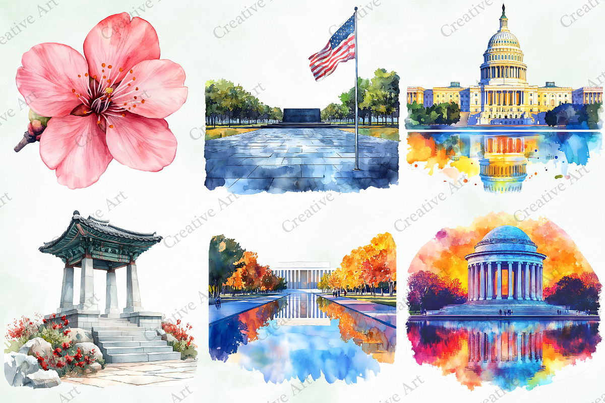 Watercolor Washington Scenes Clipart, an Illustration by Creative Art (Photo 6 of 9)
