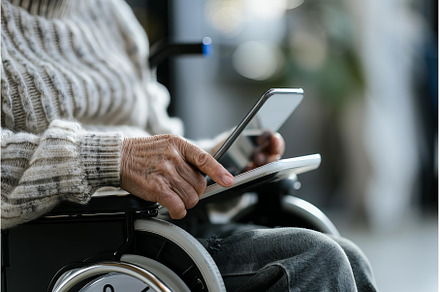 Senior woman using smartphone while, a Technology Photo by Ylivdesign