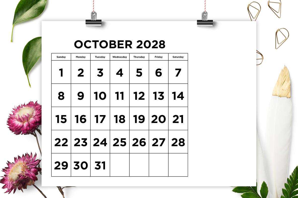 2028 Large Number 8.5x11 Calendar, a Stationery Template by Running With Foxes (Photo 4 of 5)