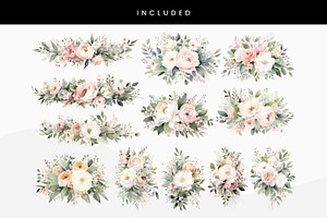 Floral Wedding Clipart, Blush Pink