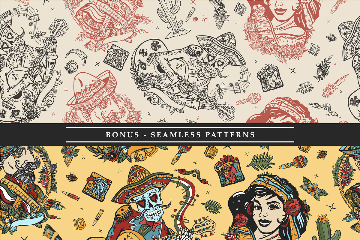 Mexico old school tattoo, a Background Graphic by intueri (Photo 5 of 7)
