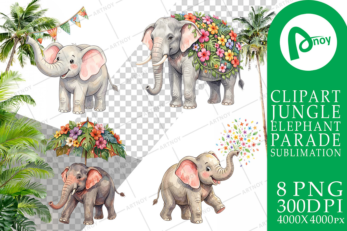 Cute Elephant Sublimation PNG, an Animal Illustration by Artnoy (Photo 17 of 18)