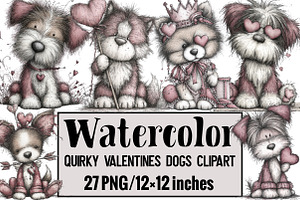 Quirky Valentines Dogs Clipart, an Illustration by Design Market