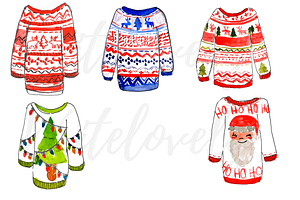 Ugly Christmas Sweater Clipart Set