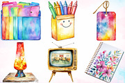 Watercolor Retro Back to School PNG, a Seasonal Illustration by Canvas Craft (Thumbnail 4 of 4)