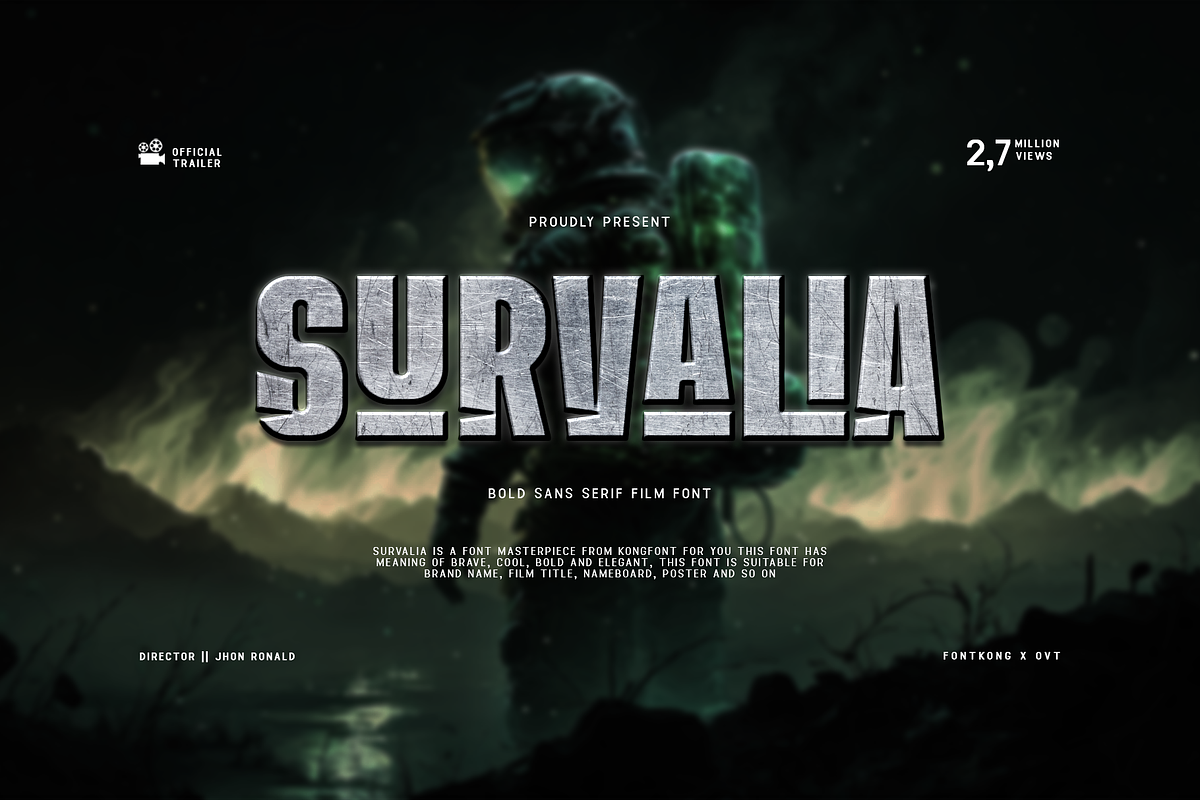 Survalia - Bold Sans Serif Film Font, a Sans Serif Font by overlaytemplates (Photo 1 of 5)