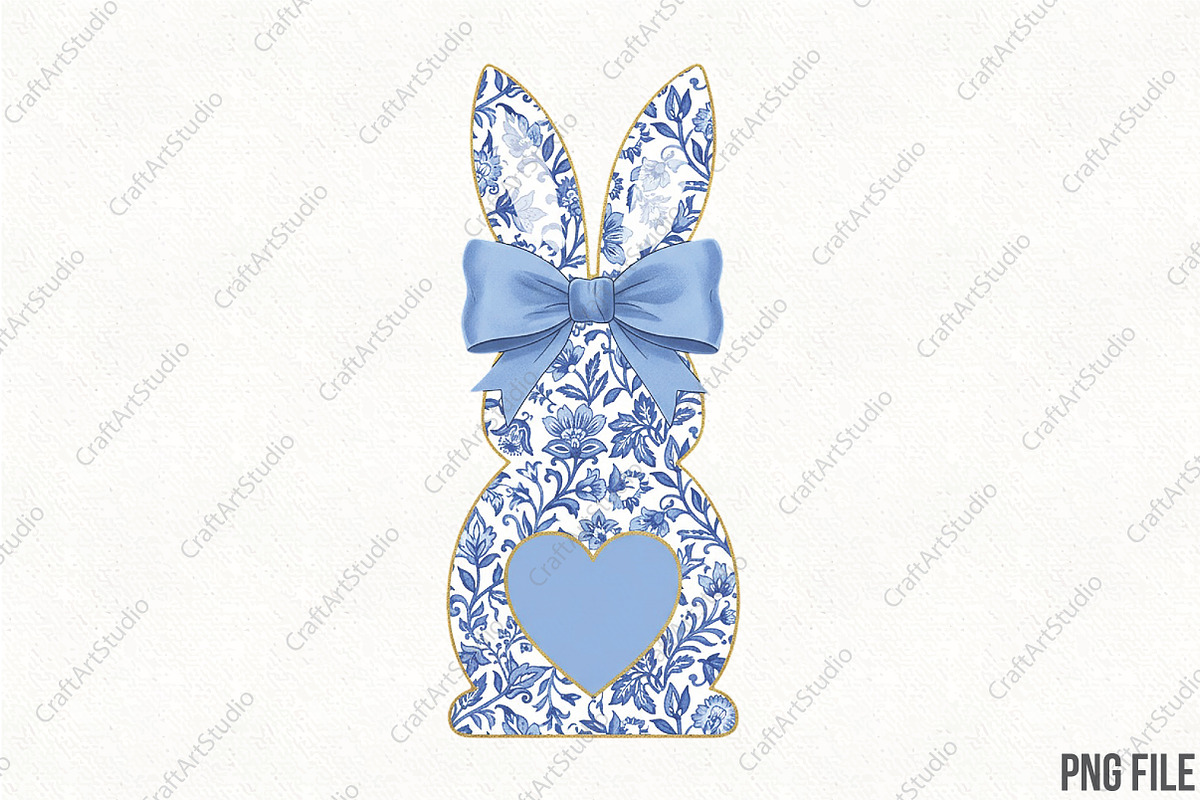 Blue Floral Chinoiserie Bunny Easter, an Illustration by CraftArtStudio (Photo 1 of 4)