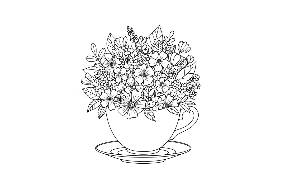 Floral Teacup Line Art Bundle, an Illustration by Gfx_Store (Photo 8 of 51)