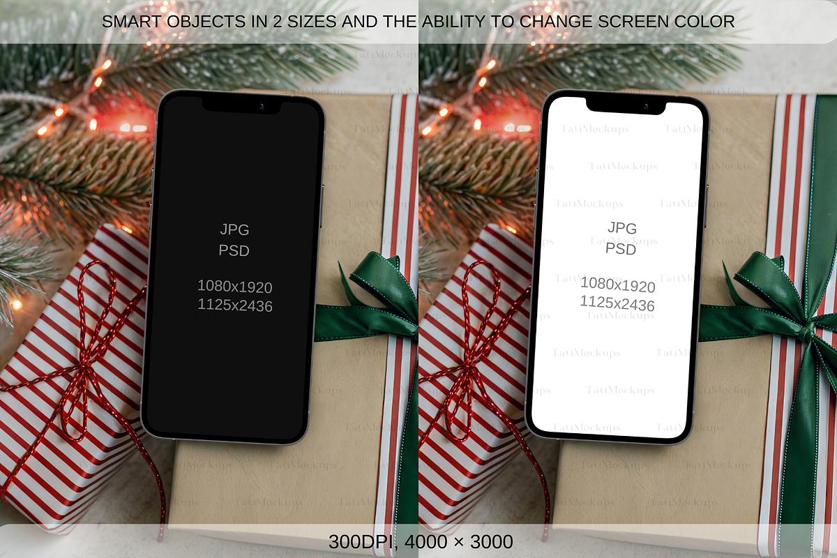 Christmas Phone Mockup Striped Gift, a Product Mockup by TatiMockup (Photo 2 of 5)