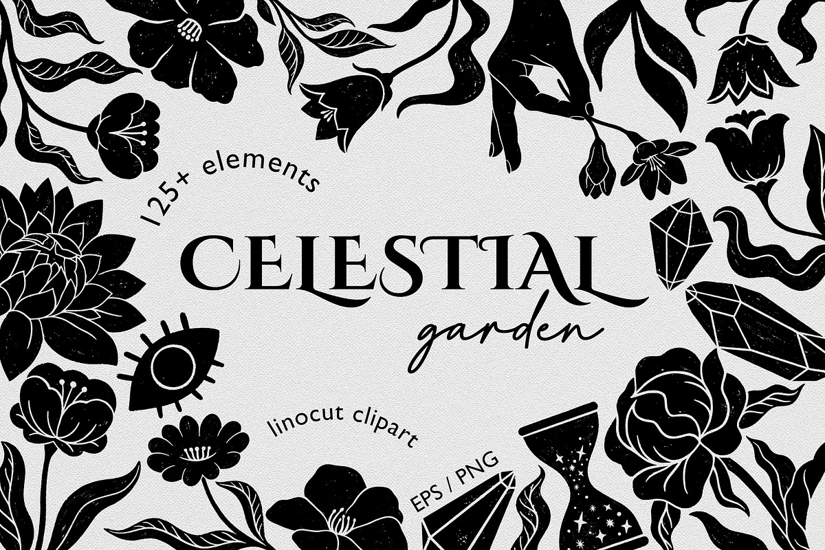Celestial garden Linocut collection., a Graphic by ElenKoss (Photo 1 of 17)