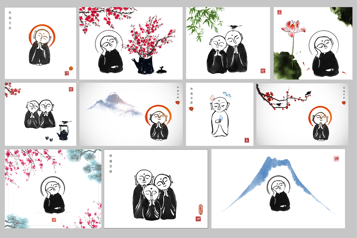 Ink painting of zen monks, an Illustration by Elina_Li (Photo 2 of 4)
