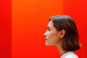 Profile portrait of a woman against an orange backdrop, a Person Photo by AlyaAnd