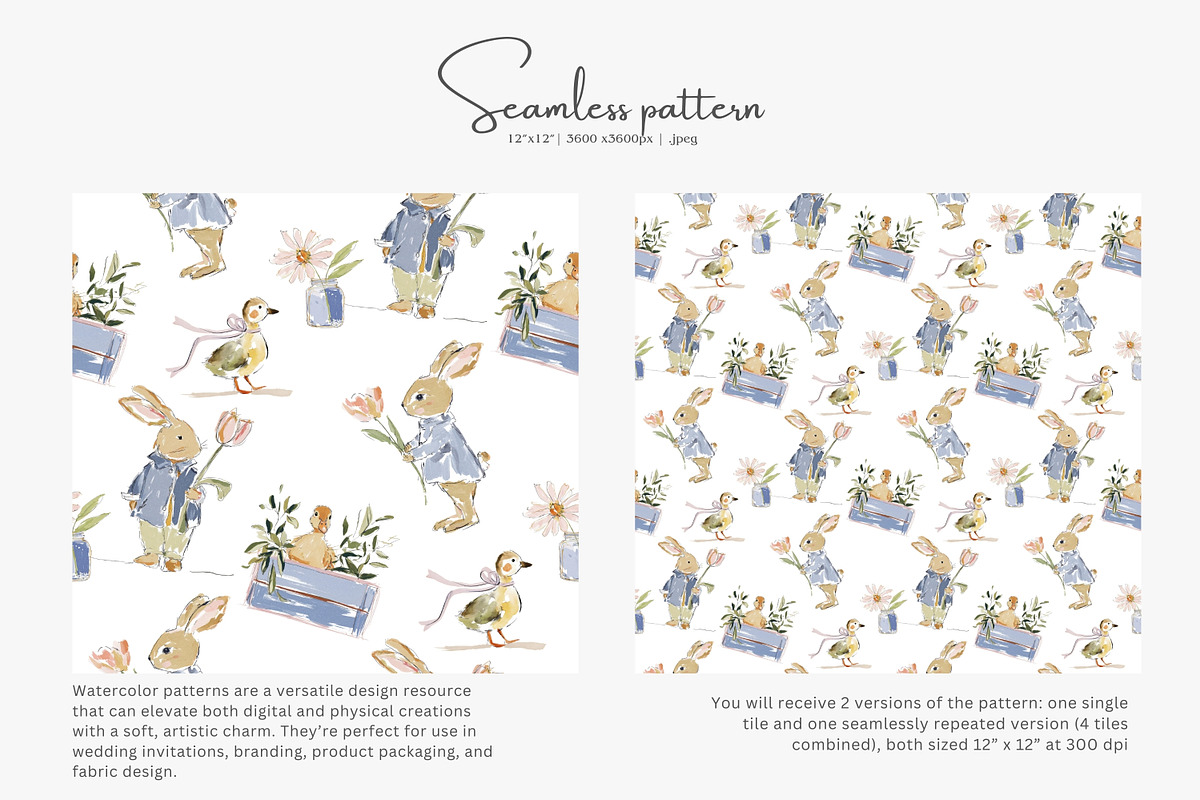 watercolor rabbit seamless pattern, a Pattern Graphic by Pink Studio Art (Photo 2 of 5)