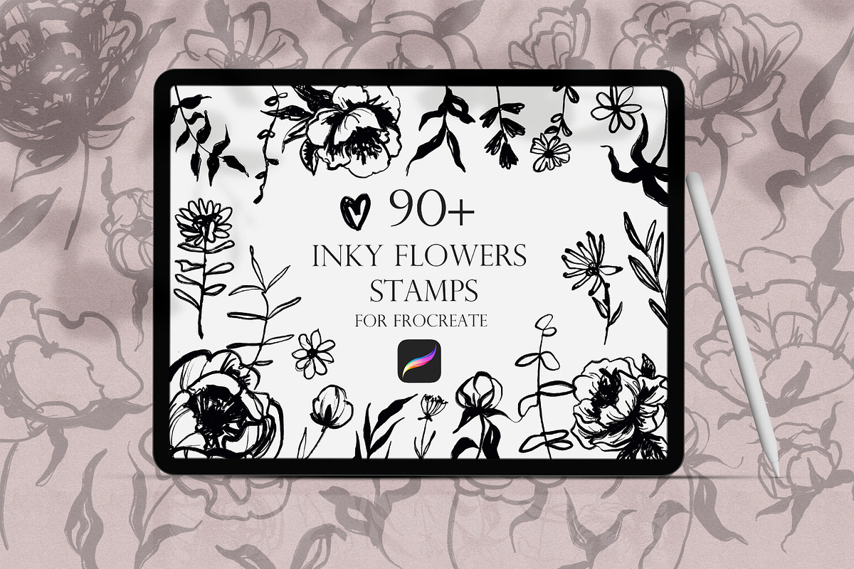 Inky Flowers Doodle Stamps Procreate, a Brush Add-On by Dervik Art Store (Photo 1 of 8)