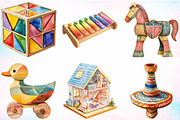 Watercolor Wooden Toys Clipart PNG, an Illustration by Canvas Craft (Thumbnail 5 of 5)
