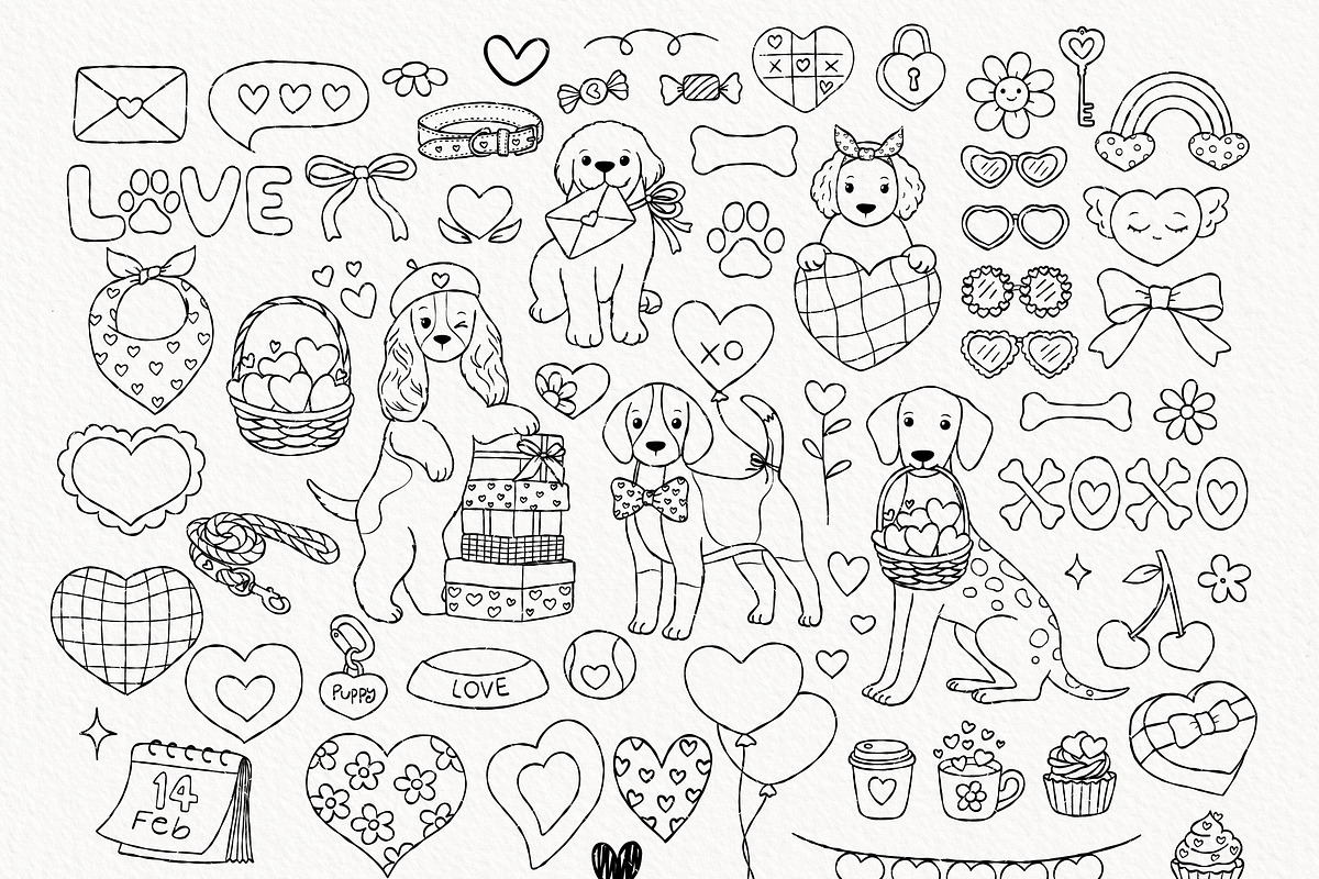 Valentine Puppy Outline Clipart, an Animal Illustration by TitaLivingArt (Photo 3 of 9)