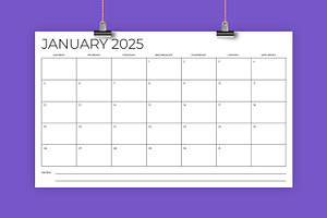 2025 8.5 X 14 Inch Calendar Template