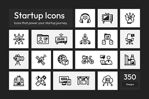 350 Startup Icons Art Set, a Solid Icon by Prosymbols