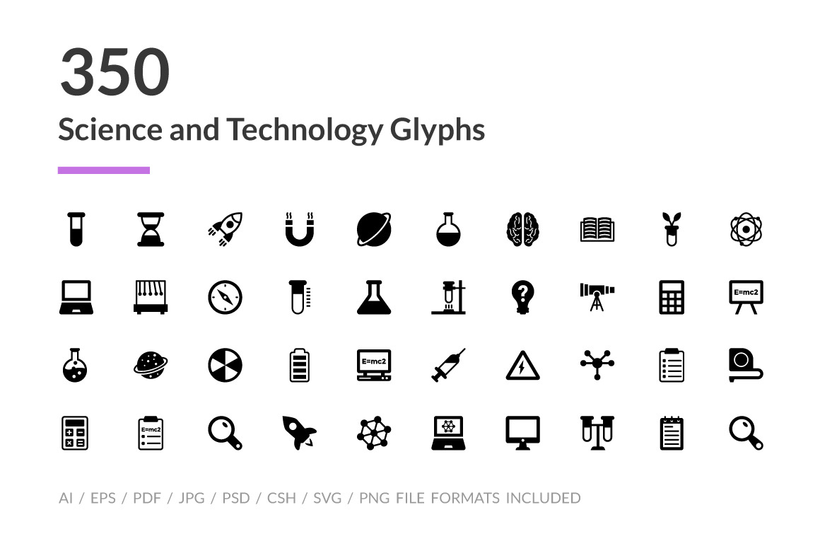 350 Science and Technology Icons, a Solid Icon by Creative Stall