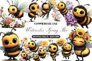Watercolor Spring Bee Clipart, an Illustration by Black Bird Studio (Thumbnail 1 of 5)
