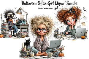 Halloween Office Girl Clipart Bundle, a Seasonal Illustration by CreationArt