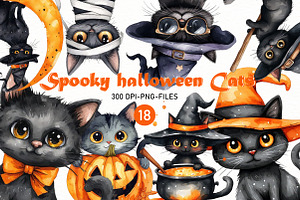 Cute Spooky Halloween Cats Clipart, a Seasonal Illustration by Designworld