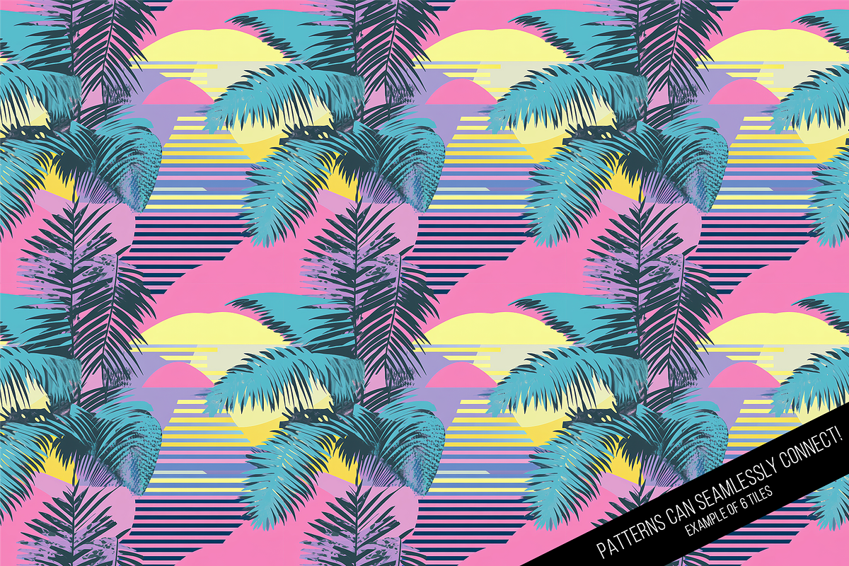 Tropical 80s Retrowave Digital Paper, a Pattern Graphic by Chromolume Studio (Photo 12 of 15)