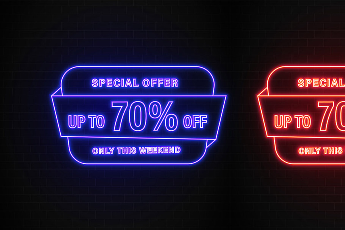 Sale Promotions Vector Neon Bundle, a Decorative Illustration by Photoshop Action (Photo 10 of 15)