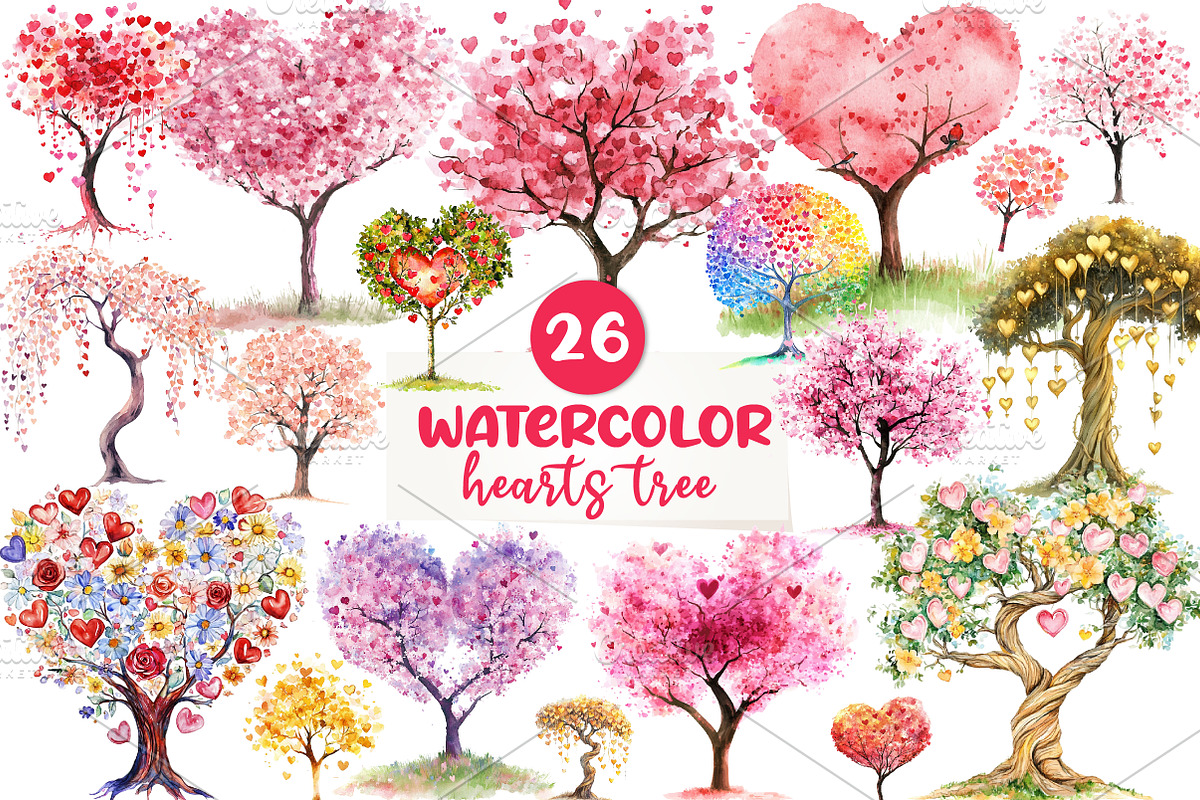Spring Hearts Tree Clipart, an Illustration by CreationArt (Photo 1 of 5)